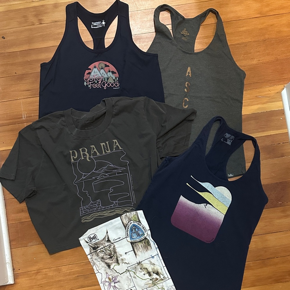 Smartwool, Prana, Patagonia tanks and tees LOT